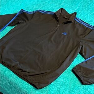 Adidas Men's Black Windbreaker with Blue Stripes